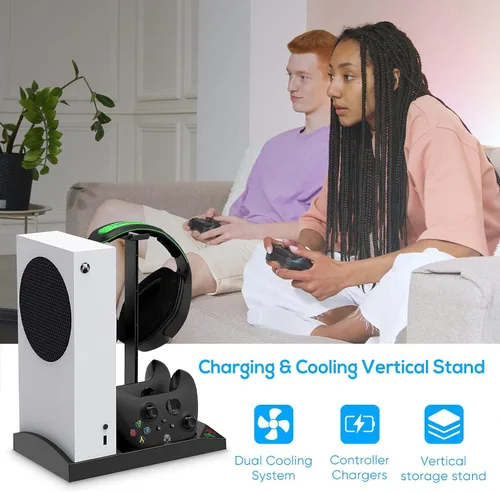 Vista 7 de Soporte de cargador con ventilador de refrigeración para consola Xbox Series S y controlador, accesorios de base de carga dual vertical con 2