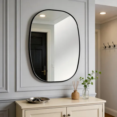 Vista 7 de Black Oval Bathroom Mirrors for Over Sink 24x32 Inch Oblong Vanity Mirror, Crystal-Clear HD Glass, Rust-Proof Aluminum Frame, Inner-Curved Decor