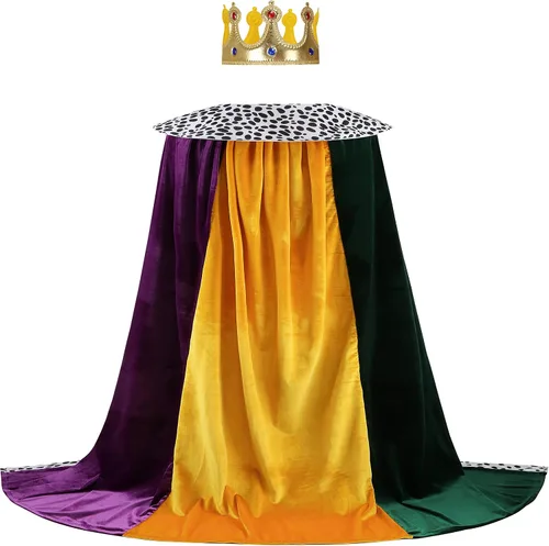 Vista 2 de yolsun Capa de Mardi Gras King para hombres, capa de lujo para carnaval para adultos, capa de terciopelo de longitud completa para Halloween