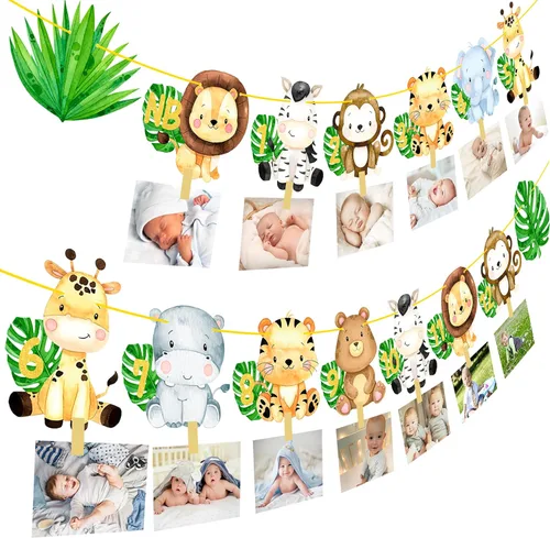 Vista 2 de Safair - Cartel de fotos de 1er cumpleaños de animales de safari en la selva, suministros para fiestas