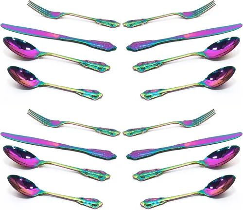 Vista 12 de Juego de cubiertos de 4 piezas, cubiertos de acero inoxidable 18/10, incluye cuchillo, tenedor, cuchara, cuchara de té, pulido con espejo, apto