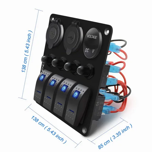 Vista 7 de FXC Panel de interruptor basculante azul de barco marino impermeable de 4 vías con enchufe USB QC3.0 y ranura tipo C + encendedor de cigarrillos +