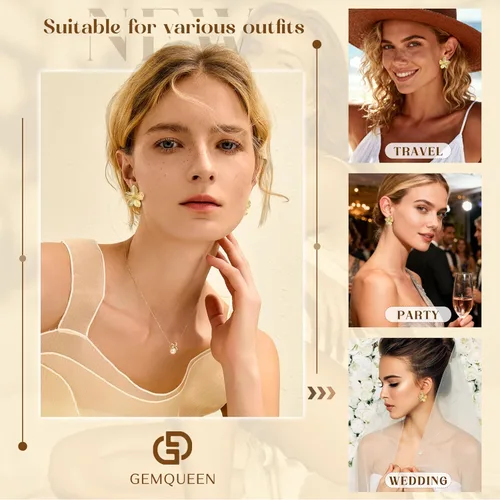 Vista 4 de Aretes de plata de ley 925 aretes colgantes chapados en oro de 14 quilates, hipoalergénicos, únicos, grandes, florales, gruesos, joyería para mujer