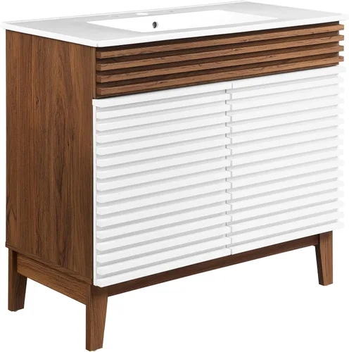 Vista 31 de Modway Render 23.5" tocador de baño en nogal (lavabo no incluido)