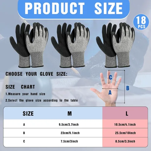 Vista 2 de Copkim 18 pares de guantes de nivel 5 resistentes a los cortes, guantes protectores ligeros con revestimiento de poliuretano, accesorios de trabajo