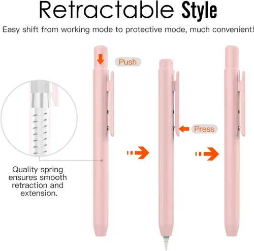 Vista 4 de Estuche con Soporte MoKo para Lápiz Apple 1ª Generación, Funda Protectora Retráctil para Lápiz iPad con Clip Resistente, Rosa Funda protectora