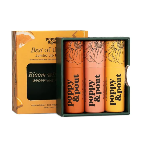 Vista 10 de Paquete de 3 unidades + caja de regalo, bálsamo labial Poppy & Pout 100% natural, tubo de cartón, rellenado a mano, cera de abejas, vitamina E