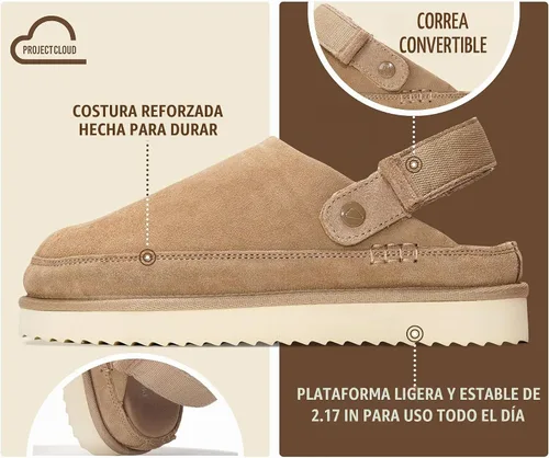 Vista 3 de Project Cloud 100% Genuine Leather Platform Clogs for Women Mules for Women Gamuza de arena