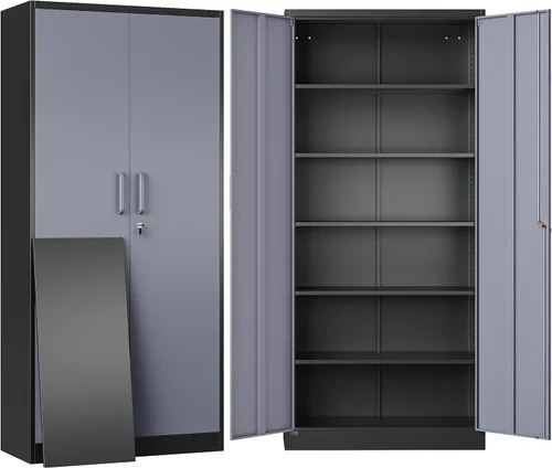 Vista 9 de Armario de almacenamiento de metal negro SISESOL con puertas y estantes, armario de exhibición con cerradura de 36 pulgadas con puertas de acrílico