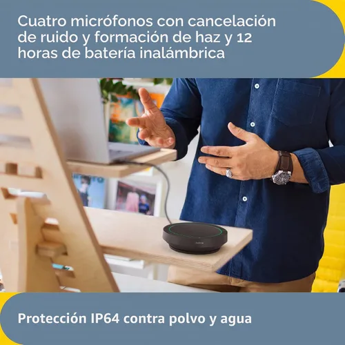 Vista 4 de Jabra Altavoz Bluetooth inalámbrico Speak2 55, altavoz compacto y portátil con 4 micrófonos con cancelación de ruido, altavoz de rango completo