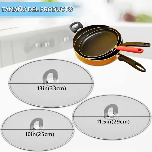 Vista 2 de Pantalla contra salpicaduras para cocinar, protector de salpicaduras de grasa de acero inoxidable para sartén con perilla plegable, como colador