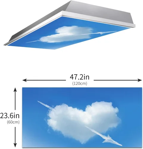 Vista 3 de Cubiertas de luz fluorescente para decoración de aula, cocina, oficina, azul cielo claro, flecha de corazón blanco, elimina el deslumbramiento