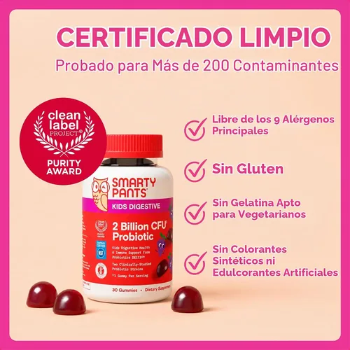 Vista 10 de Gomas probióticas SmartyPants para niños para la salud digestiva: suplemento de apoyo a la salud intestinal e inmunidad con 2 mil millones de CFU