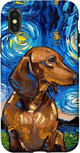 Vista 5 de Aja - Carcasa para iPhone 17 de pelo corto marrón con diseño de perro de noche estrellada Doxie