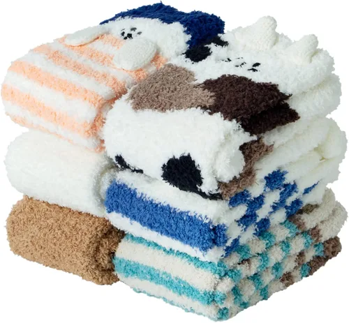 Vista 6 de 6 Pairs Womens Fuzzy Socks Winter Warm Soft Cozy Fluffy Microfiber House Sleeping Slipper Socks Christmas Gifts