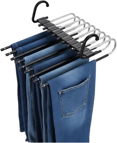 Vista 3 de Paquete de 2 perchas plegables de 9 capas para pantalones que ahorran espacio, percha multifuncional para pantalones, percha con agujero para colgar