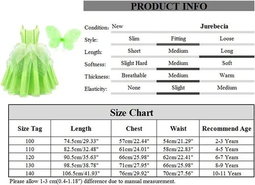 Vista 4 de Jurebecia Little Girls Tinkerbell Costume Princess Fairy Dress up Toddler Kids Fancy Birthday Halloween Outfit with Wings