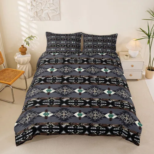 Vista 21 de Erosebridal Juego de funda de edredón estilo bohemio occidental tamaño individual, diseño de vaca atrapasueños del suroeste, juego de ropa de cama