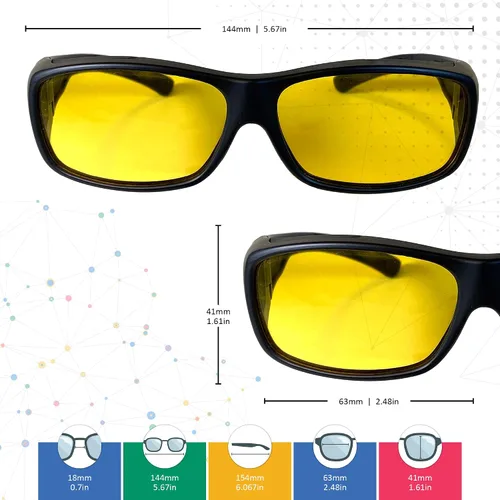 Vista 5 de Fit Over Polarized Night Vision Glasses Anti reflective Anti Glare UV-400 Wear Over Driving Glasses