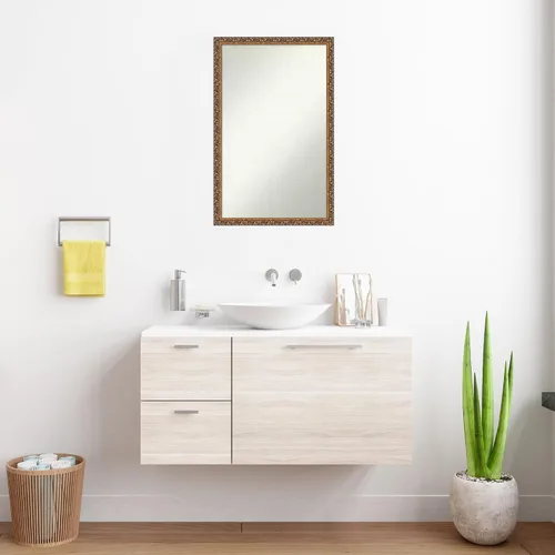 Vista 5 de Amanti Art Espejo de baño de bronce para sobre fregadero, 29 x 19 pulgadas, espejo rectangular de bronce antiguo, marco de madera tradicional