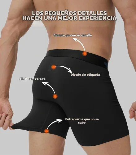 Vista 9 de Separatec Ropa Interior Masculina de Doble Bolsa Transpirable de Rayón Refrescante Hecha de Bambú, Calzoncillos Bóxer y Trunks Paquete de 7 Negro