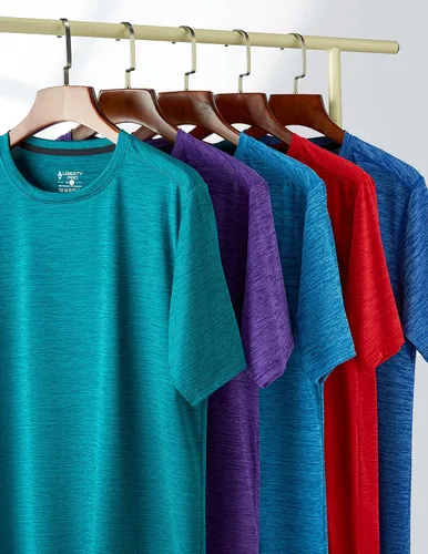 Vista 2 de Paquete de 5 camisetas de manga corta, con cuello redondo y de secado rápido para hombre, camisetas deportivas para correr, entrenar o ir al gimnasio
