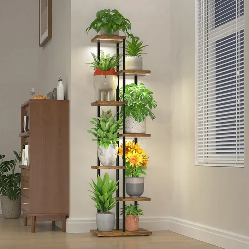 Vista 22 de LASZOLA Soporte Negro de Madera de 5 Niveles para Plantas de Interior para Macetas Más Grandes de Servicio Pesado, Estantes Verticales Resistentes