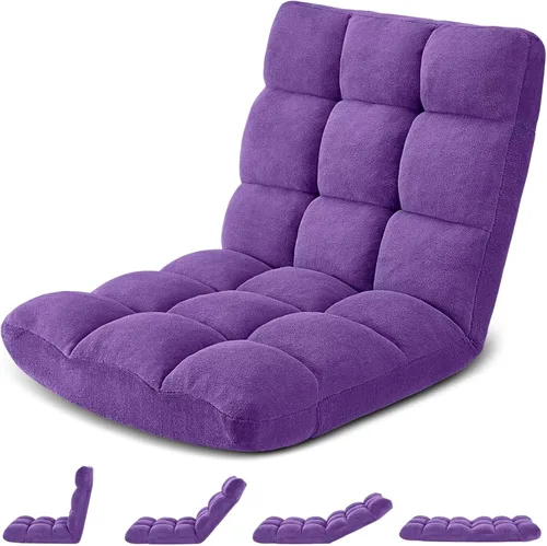 Vista 9 de Silla de Gaming Plegable para Suelo de 14 Posiciones Acolchada Ajustable Silla de Suelo Lazy Sofa con Algodón Transpirable y Terciopelo Amigable