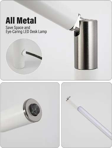 Vista 6 de Lámpara LED de escritorio, lámpara de ojo de oficina en casa, 3 modos, brillo infinitamente ajustable, metal, ajuste multiángulo, lámpara de Blanco