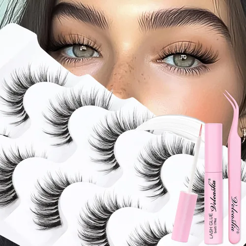 Vista 32 de Veleasha Pestañas postizas de manga puntiagudas, 100% hechas a mano, aspecto natural, pestañas postizas ligeras con banda transparente suave