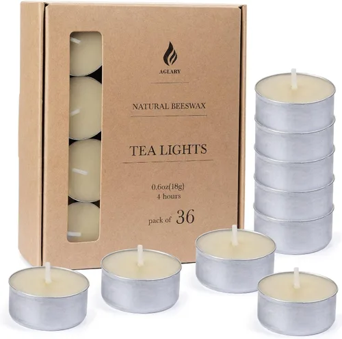 Vista 16 de Paquete de 9 velas de cera de abeja pura en vasos de aluminio, 4-5 horas de tiempo de combustión, mecha de algodón sin plomo, velas naturales sin