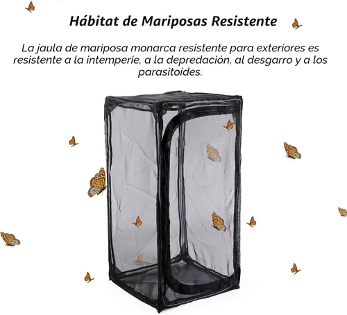 Vista 2 de Hábitat de mariposa monarca resistente de 30 pulgadas, jaula plegable para exteriores, terrario con protección de cremallera