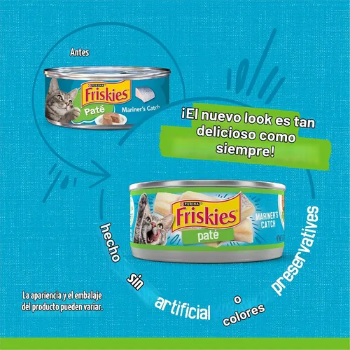 Vista 2 de Purina Friskies - Mariner's Catch - Alimento húmedo para gatos en paté, lata de 5.5 onzas