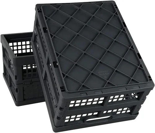 Vista 7 de Idotry - Paquete de 3 cajas de almacenamiento plegables apilables de plástico de 15 L, cesta de almacenamiento plegable apilable