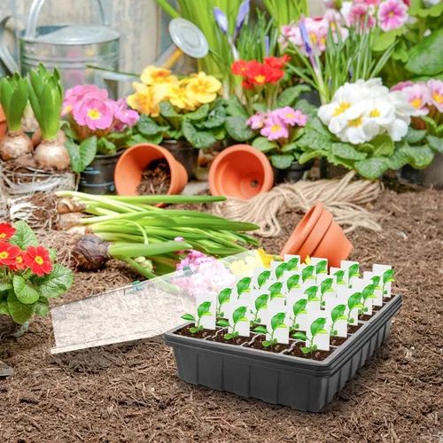 Vista 6 de Paquete de 5 bandejas para plantas con 60 extractores reutilizables, bandeja de inicio de semillas para semillas de lechuga con kit de cúpula