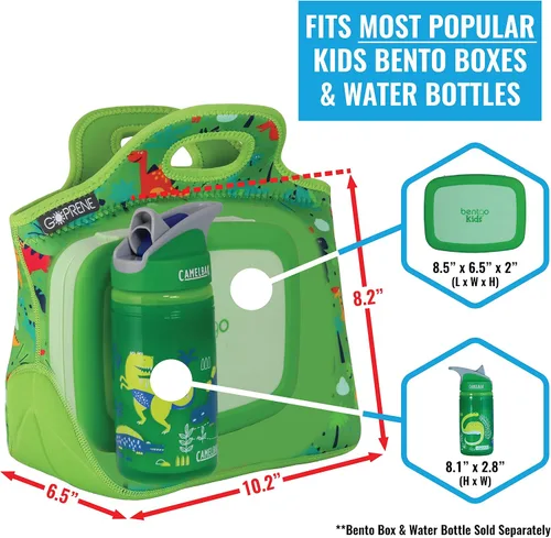 Vista 4 de Bolsa de almuerzo para niños con aislamiento de neopreno para niños, se adapta a la lonchera Bento Box y Thermos verde para niños pequeños