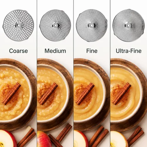 Vista 2 de Molinillo de Alimentos de Acero Inoxidable con 4 Discos Mejorado – Diseño Rotatorio Ergonómico para Salsa de Tomate, Puré de Manzana, Comida
