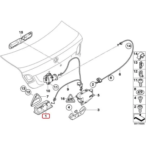 Vista 6 de MOCW Interruptor de liberación del mango del maletero de maletero para BMW 1 3 5 Series X6 X5 X1 E60 E90 E91 E92 E93 E70 E71 Reemplazar 51247118158