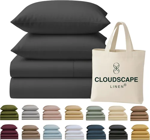 Vista 35 de Cloud Scape Linen - Juego de sábanas de 100% algodón egipcio, tamaño individual, juego de ropa de cama de lujo de 3 piezas, 400 hilos, calidad