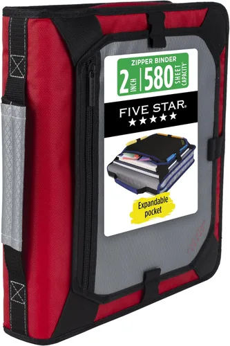 Vista 11 de Carpeta con cierre de cremallera Five Star, carpeta de 2 pulgadas y 3 anillas con anillas redondas, panel de expansión y archivo de expansión de 5