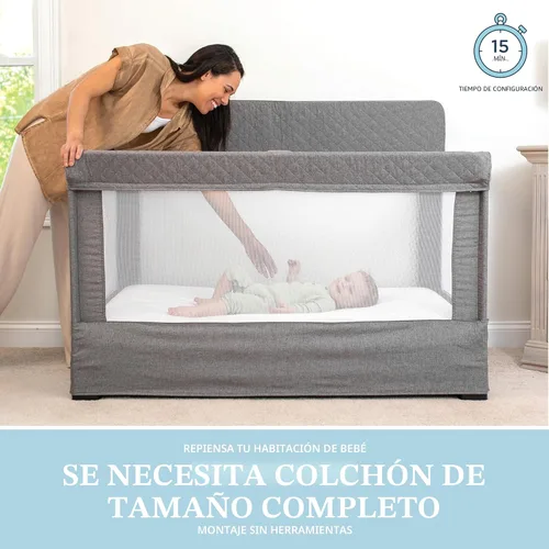 Vista 4 de Cuna de tamaño completo Baby Delight Lunaire Cuna transpirable de malla para bebé Cama de bebé con ensamblaje sin herramientas Tweed