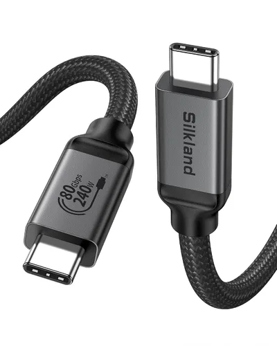 Vista 11 de Silkland Cable USB 4 de 80 Gbps para Thunderbolt 5 de 1 pie, carga PD 3.1 de 240 W, ancho de banda de hasta 120 Gbps para doble 8K, cable de datos