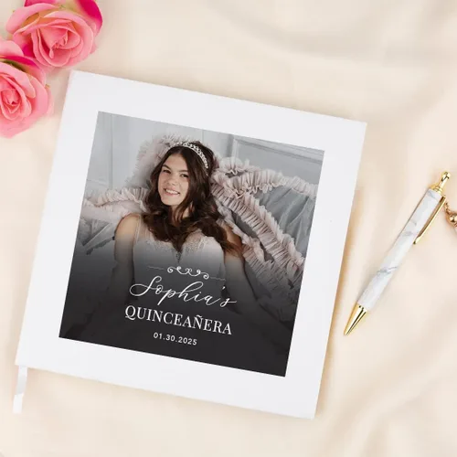 Vista 4 de Andaz Press Libro de invitados de quinceañera personalizado con detalles dorados, 120 páginas de 8.5 x 8.5 pulgadas, álbum de fotos de tapa dura