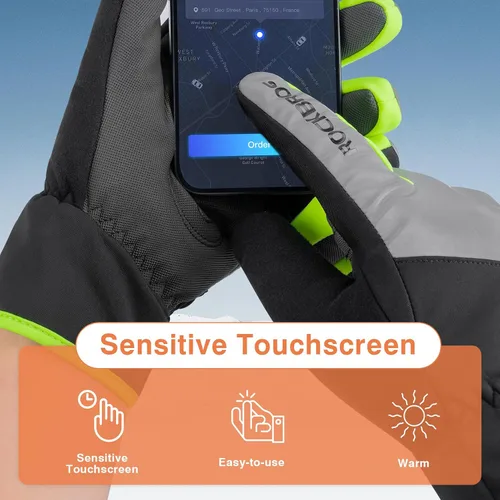 Vista 4 de ROCKBROS Guantes de invierno para clima frío, guantes de ciclismo para hombres y mujeres, resistentes al agua, pantalla táctil, resistentes al