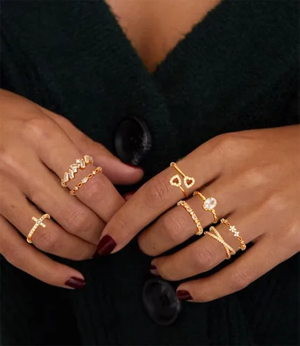 Vista 2 de TOSMGY - Anillos de oro para mujer, no se deslustra, apilables, anillos de compromiso de boda, anillo de oro de 14 quilates para adolescentes