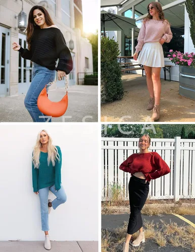 Vista 6 de ZESICA Suéter holgado de manga larga con cuello redondo para mujer estilo casual de otoño