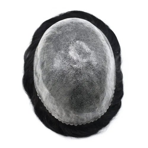 Vista 2 de Toupee para hombres de piel fina inyección de PU unidad de peluca para hombre, pieza de cabello humano natural real, sistema de reemplazo