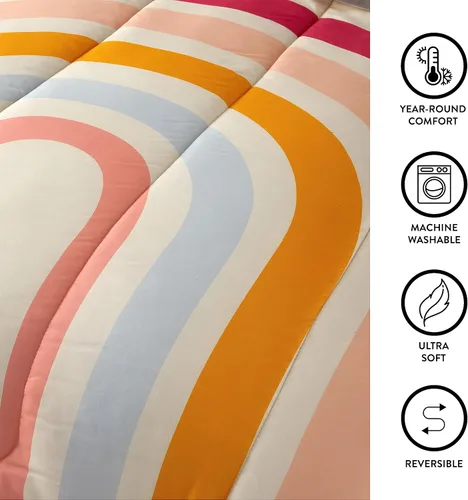 Vista 4 de Heritage Kids Easy Wash - Juego de edredón de microfibra ultra suave y acogedor con edredón y 2 fundas de almohada, diseño moderno de arcoíris