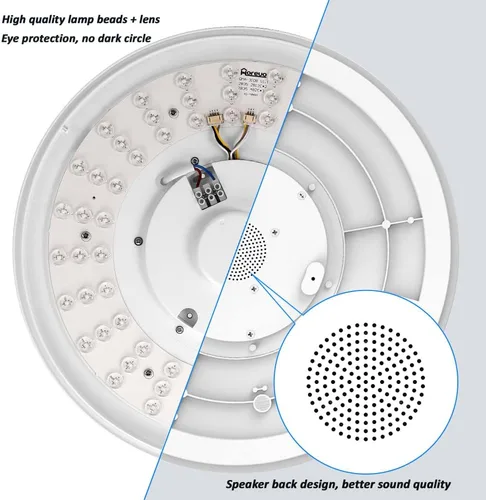 Vista 6 de Lámpara de techo con música WiFi mejorada con altavoz Bluetooth y control remoto, lámpara de techo regulable de 15 pulgadas compatible con Alexa