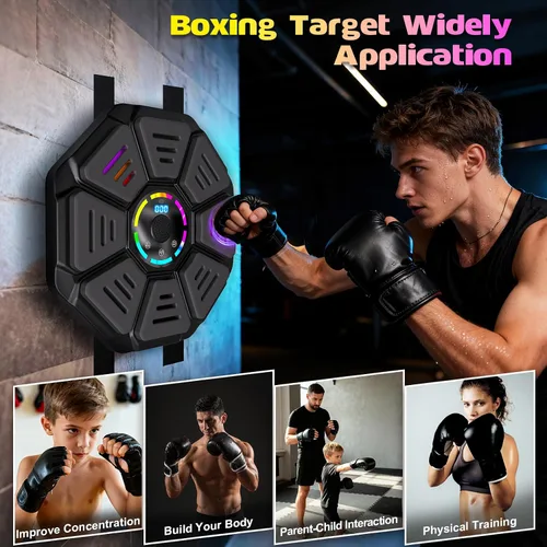 Vista 6 de Music Boxing Machine, Smart Music Punching Machine for Adults Kids, Bluetooth Music Sync, Wall-Mounted Workout/Training Equipment with Boxing